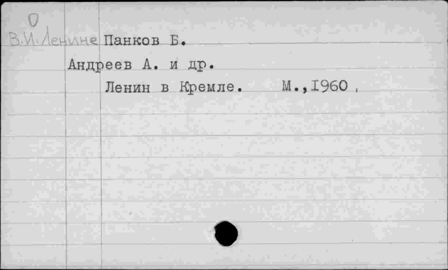 ﻿о. I
Панков Б.
Андреев А. и др.
Ленин в Кремле. М.,196О ,